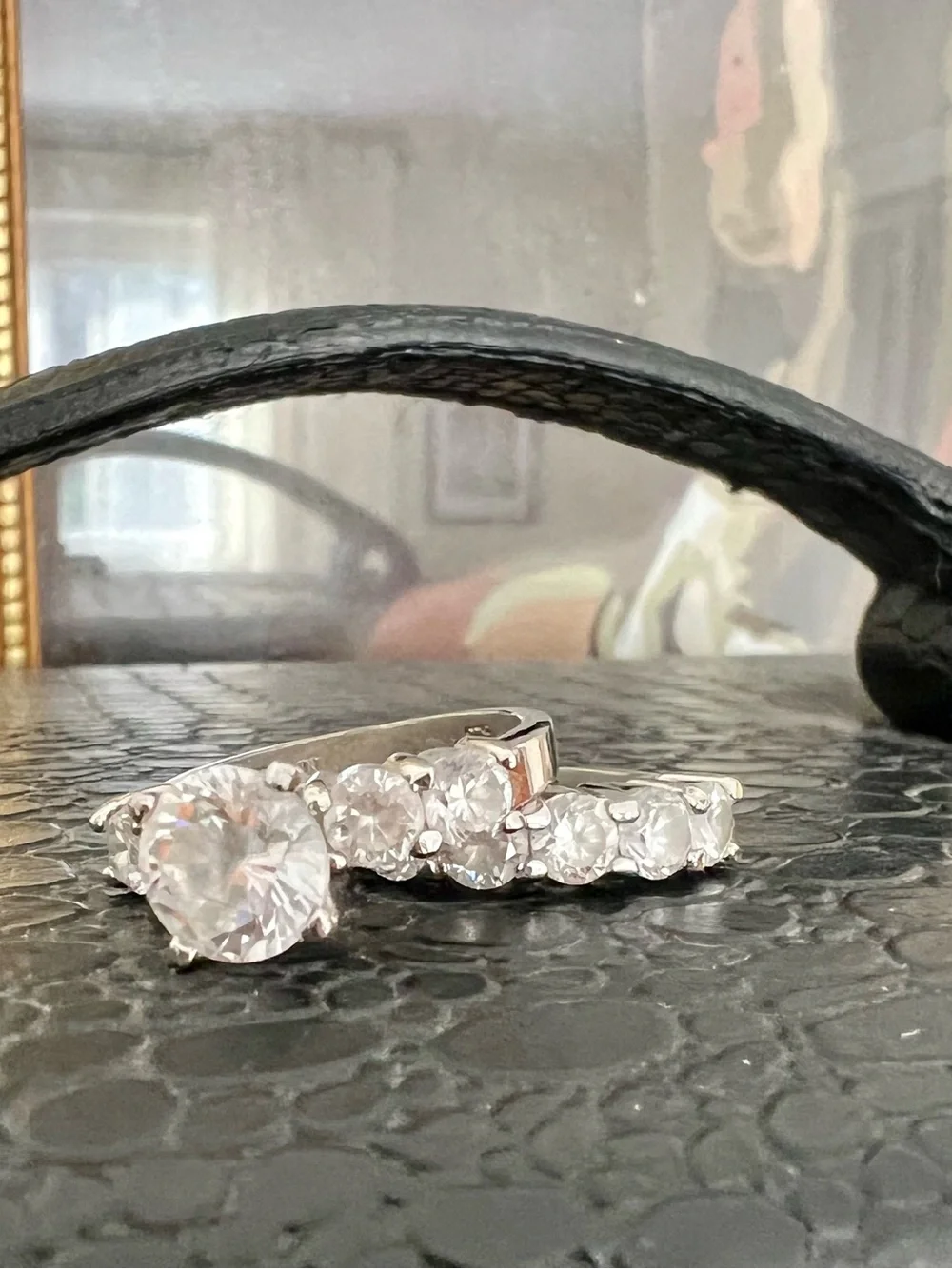 Wedding Set- Semi Precious Band and enagagement ring- Sterling and CZ